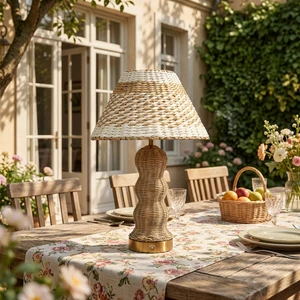 Hot Sale Rattan Rechargeable Table Lamp Bamboo Custom Lampshade Dimmable LED Home Hotel Decor Wedding Cordless Table Lamp