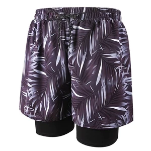 Wholesale Double-layer Swimming Trunks Men's Breathable Quick Drying Three Quarter Pants Printed Swimming Beach Pants