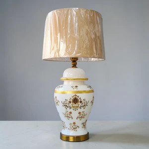 Vintage Style Glass Table Lamp with Fabric Shade - Decorative Bedside Lamp