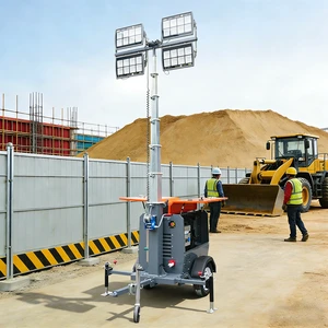 4x400W Diesel LED Light Tower Manual Lift Portable Lighthouse Nighttime Engineering Outdoor Construction Mobile Lighting Tower