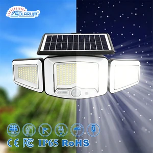Solarup 3 Head IP65 Solar Motion Sensor Wall Flood Light Outdoor Security LED Waterproof High Brightness Wall Mount Yard Fence