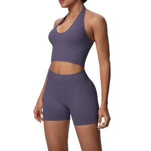 2PCS Yoga Sets Wholesale Custom Logo Women Breathable Workout Sportswear Gym Clothing Fitness Sports Yoga Top and Leggings Suits