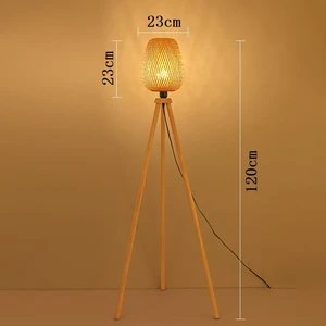 Japanese Bamboo Weaving Style Lamp Shade and Wooden Tripod Bamboo Woven Floor Lamp