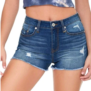 Women's High Waist Terry Denim Shorts Breathable Pattern Casual Street Wear