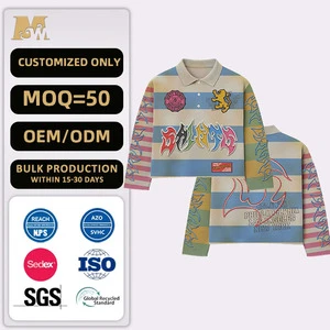 Men's Vintage Embroidery Rugby For Men's Polo Shirts 100% Cotton Striped Top With Long Sleeves Streetwear Casual Fashion
