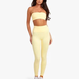 Buttery Soft Strapless Tube Top Yoga 2 Piece Set High Waist Long Leggings Anti-Bacterial Sport Suit For Fitness Daily Running