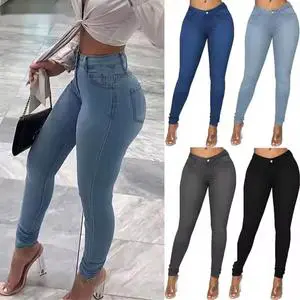 S-3XL Hot Sales Women' Jeans Mid Waist Stretch Skinny Denim Pants Retro Washed Elastic Slim Pencil Trousers