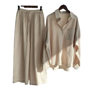 Wholesale Women's Two-Piece Set High Waist Retro Plus Size Loose Pants Solid Sets Casual Spring Autumn Women's Suit