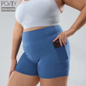 POVTY Custom Printed Logo Plus Size Women's Buttery Soft Yoga Shorts with Pockets High Waist Stretchy Fitness Shorts for Running