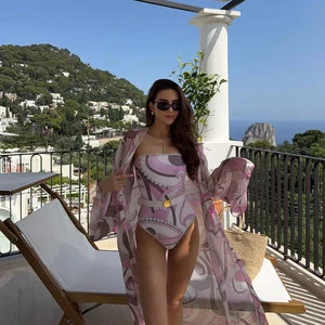 2026 New Style Cover up Tube Top One Piece Swimsuit Women's Floral Printing Polyester Spandex Chiffon Jacket Set