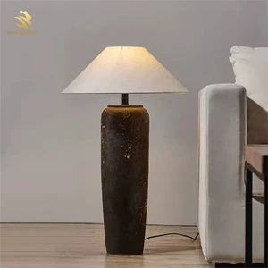 Modern Wabi-Sabi Ceramic Floor Lamp Set LED Light Source for Bedroom Living Room Ceramic Body with Cloth Shade Light