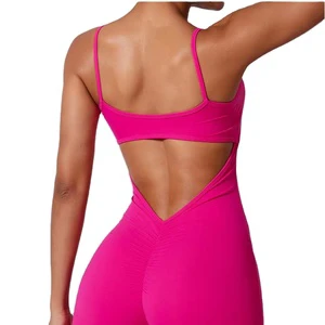 New Autumn And Winter Adjustable Hollow-out V-waist Fold One Piece Workout Gym Yoga Jumpsuit For Women