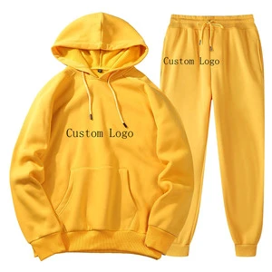 Men's Autumn Casual Sports and Leisure Suit Solid Color Woven Padded Sweater Trousers Two-piece Custom Logo