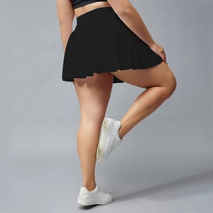 Plus Size Women Solid Breathable Eco-Friendly Lightweight Workout Skirt High Waist Quick Dry Anti Exposure Built-in Shorts