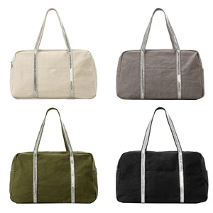 Outdoor Custom Logo Printed Yoga Sports Gym Duffle Bag Women Natual Cotton Canvas Shoulder Fitness Tote Travel Duffel Bag