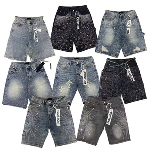 2026 Hot Selling Men's Rhinestone Denim Shorts Breathable Eco-Friendly Streetwear Y2K Vintage Washed Baggy Summer Casual Street