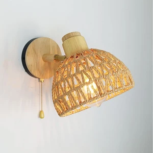 Handmade Natural Woven LED Farmhouse Wall Lamp Wicker Bamboo Rattan for Home Office