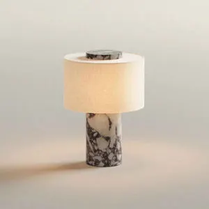 Luxury Marble Table Lamp With Fabric Shade | Modern Decorative Bedside Light For Living Room & Bedroom