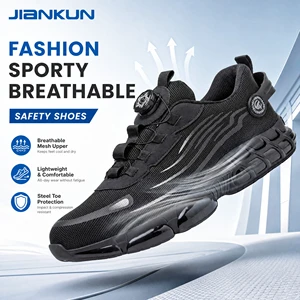 Automatic Button Flying Knit Upper Composite Steel Toe Covers Sneaker Non-Slip Anti-Smashing Anti-Puncture Men Work Safety Shoes