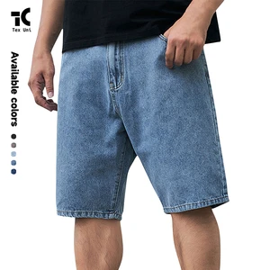Custom Logo Men's Loose Fit Denim Shorts Vintage Washed Baggy Jorts Casual Streetwear Knee Length Shorts