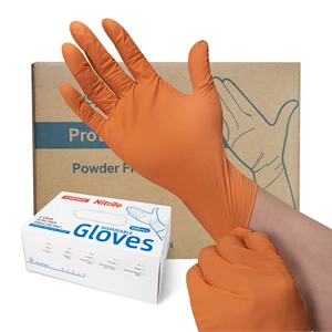 8Mil Powder Latex Free Heavy Duty Automobile Industrial Micro Touch Hand Grip Mechanic Orange Black Nitrile Safety Gloves