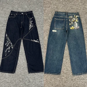 2026 High Quality Floral Embroidery Patchwork DER Men's Jeans Broken Hole Wide Leg Heavy Trousers DERSCHUTZE Denim Pants for Men
