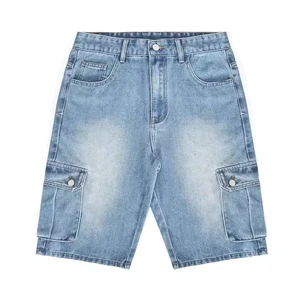 Wholesale Men's Straight Mid Knitted Denim Shorts Spandex/Polyester Quick Dry Breathable Customizable Colors Logos Good Quality