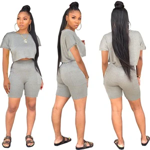 Wholesale Women Short Set Ladies Sports Suit Two Piece Set Custom Women's Plus Size Women's Sets Embroidered Shorts Cropped