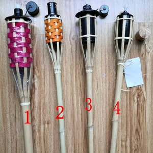 Colorful Outdoor Home Spun Natural Bamboo Patio Torch Cylindrical Oil Lamp
