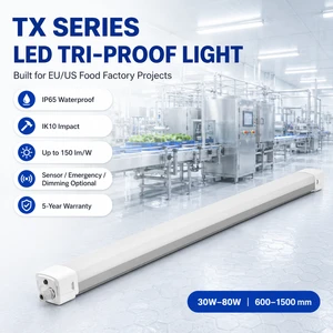 Wholesale IP65 Hygienic LED Tri Proof Light IK10 Anti UV Housing 5-Year Warranty DALI 0/1-10V Dimming for Food Processing