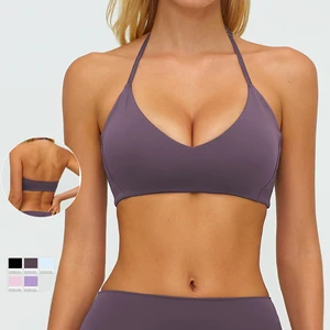 Yoga Sports Bra for Women Deep V-Neck Spaghetti Strap High Support Removable Padded Back Adjustable