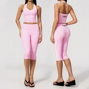 Newest Luxury Contrast Color Women's Gym Fitness Sets Pilates Yoga Wear Nude Feel Quick Dry Tik Tok Hot Sale Yoga Set Women