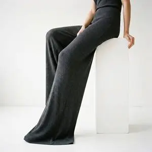 Tall Women Sweater Pants 36 Inseam Ribbed High Waisted Long Leg Knitwear Trousers Custom Length High Quality