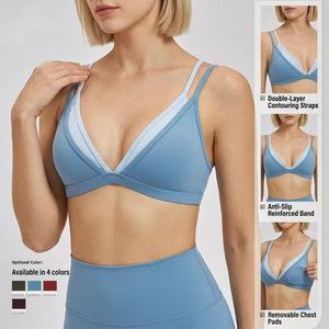 Custom Logo Contrast Color Double Shoulder Straps Removable Chest Pad High Support Comfortable Gym Yoga Sport Bra Ropa De Top