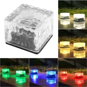 Outdoor Patio Lawn Garden Glass Decorative Brick Inground Solar Panel Brick Lights IP68 Waterproof 1 Led Solar Lce Cube Light