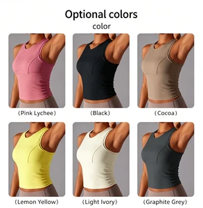 Wholesale Solid Color Tight Tummy Control Crew Neck Sports Tank Top, Long Running Fitness Yoga Top for Women