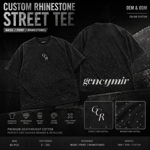 Custom Luxury Rhinestone Tee Crystal Digital Spray Print OEM Branding Premium Quality Oversized Low MOQ Bulk Order T-Shirt