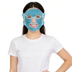 Gel Bead Full Face Ice Mask, Adjustable Strap Reusable Cold Compress Mask For Post-Op Facial Swelling Relief