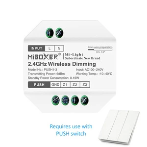 Miboxer PUSH1-3 100-240V 2.4GHz Wireless Dimming 3 Zone AC Triac Dimmer LED Controller