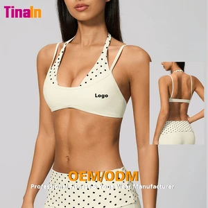 Tinain ODM Sujetador Deportivo Custom Y2K Retro Polka Dot Halter Quick Dry Soft Stretch Pilates Daily Wear Women's Sports Bras