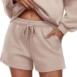 Custom High Quality Women Plus Size Yoga Shorts 100% Cotton Eco-Friendly Breathable Quick Dry Elastic Waist Solid Pattern Front