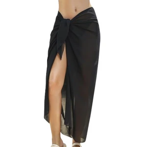 Women's Beach Sarong Knitted Solid Sheer Layer Swimwear Cover-up Transparent Bikini Cover-up
