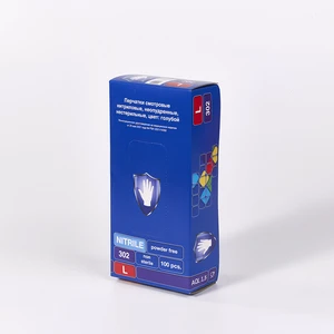 Blue Russian Text Window Auto Lock Flip Box 100pcs Powder Free Disposable Nitrile Work Safety Glove Packaging Box
