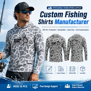 OEM Custom Logo Sublimation Fishing Shirt With UV Protection, Wind Resistant Long Sleeve Sun Shirts With Hoodie