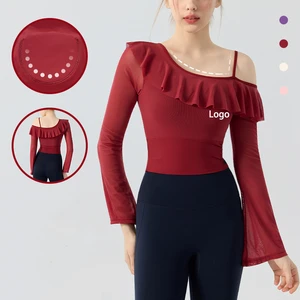 New Stylish Bell Sleeve Fixed Cup Long Sleeve Yoga Top Off-The-Shoulder Luxury Elegant Dace Pilates Outfit Women's Stylish Top