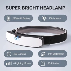 Rechargeable LED Headlamp 230 Wide Beam With Red Light 4-Mode IP55 Touch Control For Night Running Adults