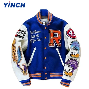 Custom Casual Wool Jacket Leather Sleeves Chenille Embroidery Patch Street Hip Hop Style Baseball Letterman Varsity Jacket