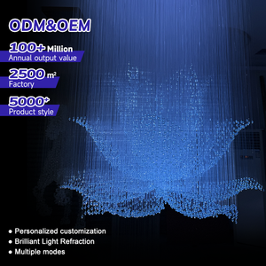 Art Lotus Shape Custom Decoration Lamp PMMA Fiber Optic Luxury Project Decor Chandelier LED Pendant Light Remote Control Middle
