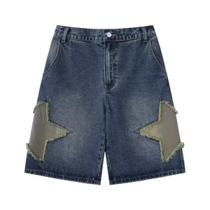Custom Men Oversized Short Men Streetwear Oem Ripped Distressed Embroidery Jorts Fashion Denim Washed Jean Cotton Jean Short Men