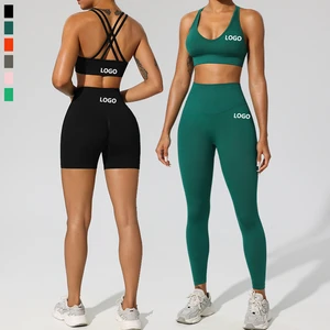 XW-059+061+062 Seamless Workout 3 Pieces Set High Compression Gym Fitness Wear Athletic Yoga Training Outfit for Women